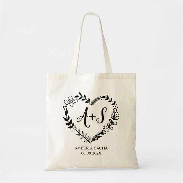 Bolsa Tote Logotipo de Casamento de Monograma Personalizado c (Frente)