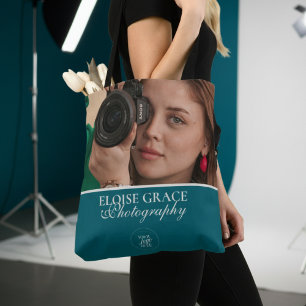 Bolsa Tote Logotipo de Foto Moderno Turquesa Fotógrafo
