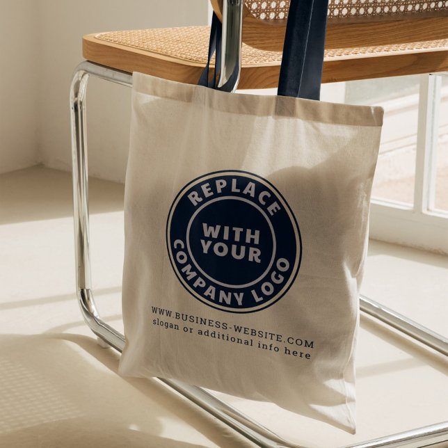 Bolsa Tote Logotipo de negócios de Promocional personalizado  (Business Logo Navy Handle Tote Bag)