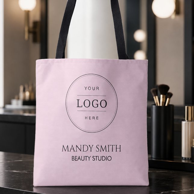 Bolsa Tote Logotipo de Negócios Rosa (Add your logo and custom text to this modern pink and black tote bag. )