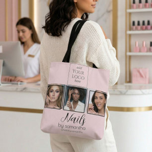 Bolsa Tote Logotipo de Roteiro Rosa Corado 3 Foto Salão de Un
