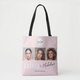 Bolsa Tote Logotipo de Roteiro Rosa Corado Foto Cílios Estúdi