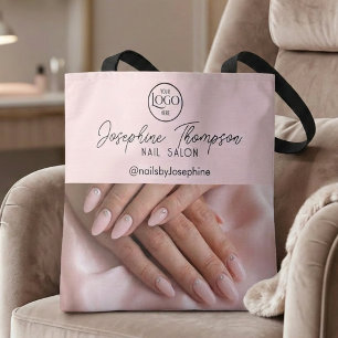 Bolsa Tote Logotipo de Salão de Unhas Rosa Bege Foto Branding