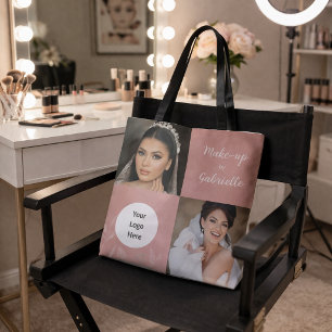 Bolsa Tote Logotipo de Script de Foto Botânico Moderno Rosa S