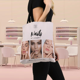 Bolsa Tote Logotipo de Script Rosa Bege Foto Artista de Unhas