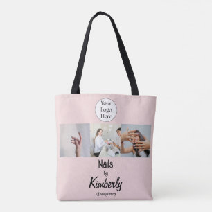 Bolsa Tote Logotipo de Script Rosa Corado Foto Salão de Unhas