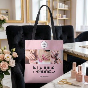 Bolsa Tote Logotipo de Tipografia Preta Rosa Corada Foto Salã