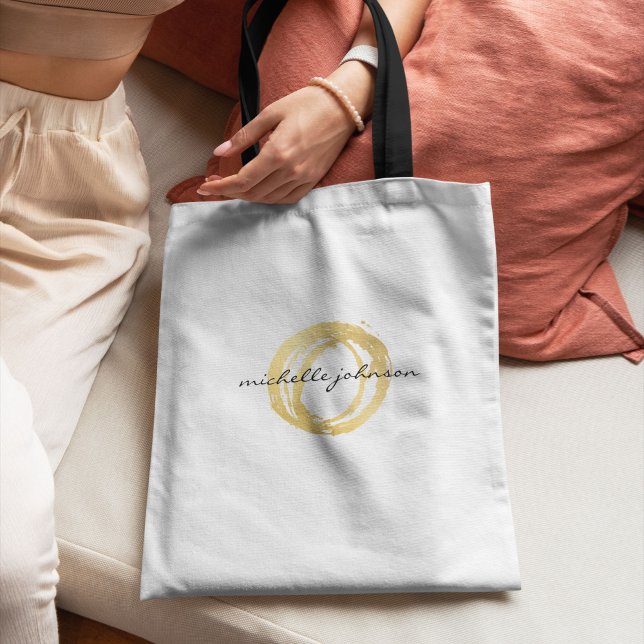 Bolsa Tote Logotipo do Designer de Círculos Dourados Pintados (Criador carregado)