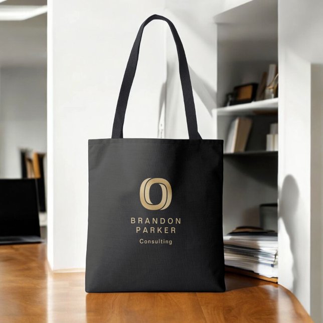Bolsa Tote Logotipo Dourado profissional simples em preto (Criador carregado)