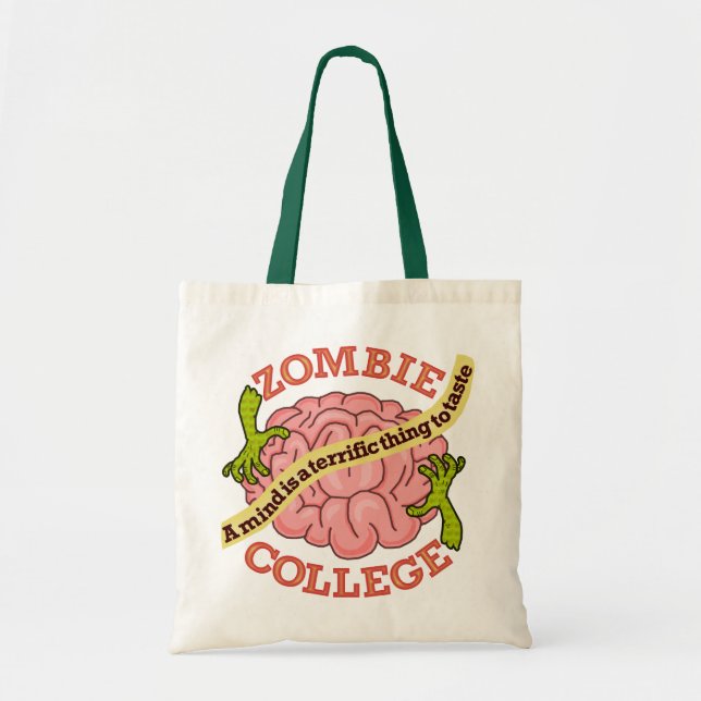 Bolsa Tote Logotipo engraçado da faculdade Zombie (Frente)