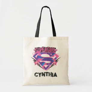 Bolsa Tote Logotipo Grunge Rosa e Roxo da Supergirl