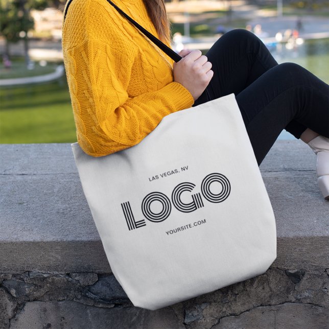 Bolsa Tote Logotipo retangular branco e preto moderno (Modern White and Black Rectangular Logo Tote Bag)