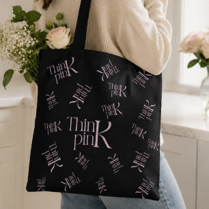 Bolsa Tote Logotipo Tipográfico Moderno e Ousado Pense Rosa