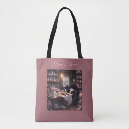 Bolsa Tote Loja de Chá do Esquilo Caprichoso Livros e Rosas V