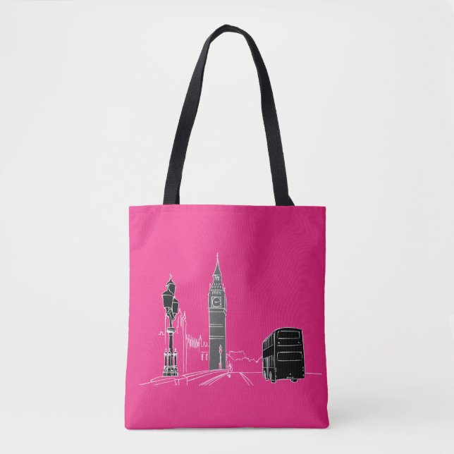 Bolsa Tote London Neon Modern Pop Art Sketch Black (Frente)