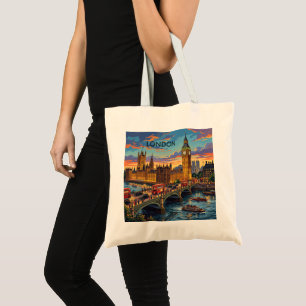 Bolsa Tote Londres Inglaterra Viagem Arte Vintage