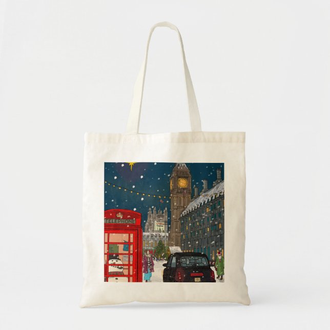 Bolsa Tote Londres Noite de Natal Cityscape com inspiração re (Frente)