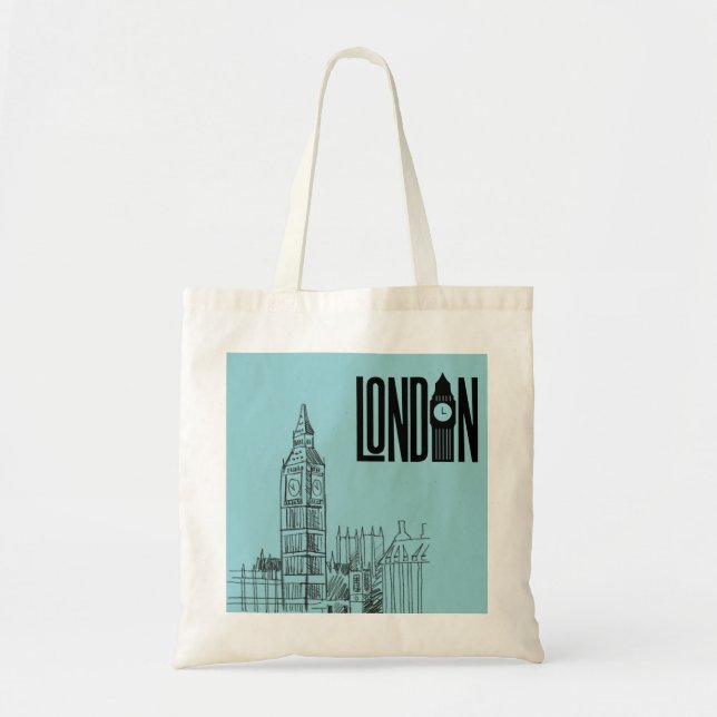 Bolsa Tote londres vibes tote bag (ciano) (Frente)