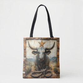 Bolsa Tote Longhorn Bull Rope Dourado Star Desert Mounts