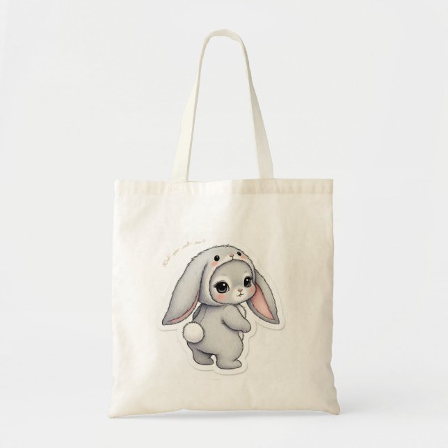 Bolsa Tote Looking Back Bunny - Adorable Fluffy Rabbit Kawaii (Frente)