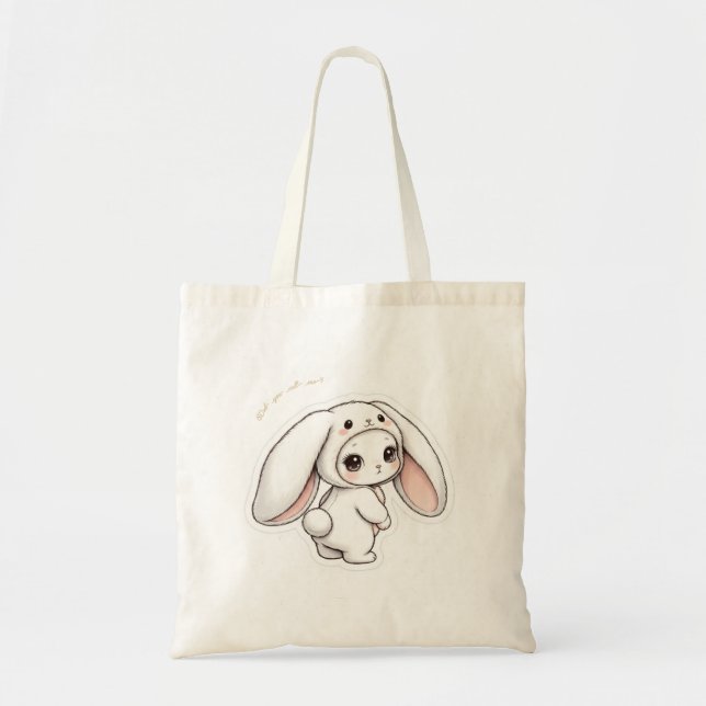 Bolsa Tote Looking Back Bunny - Adorable Fluffy Rabbit Kawaii (Frente)