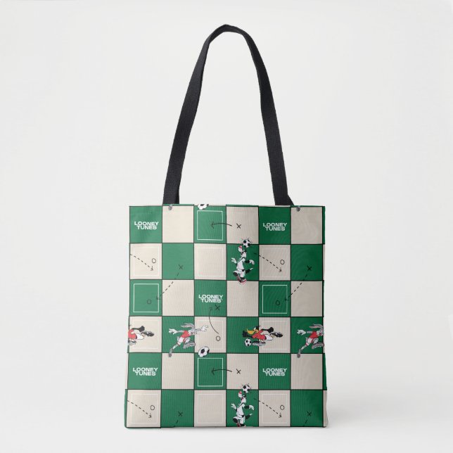 Bolsa Tote LOONEY TUNES™ Padrão de Grade de Futebol (Frente)