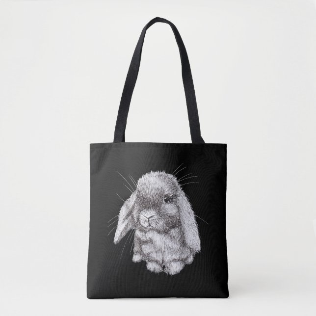 Bolsa Tote Lop Eared Bunny Rabbit Sketch Mens Mulheres Crianç (Frente)