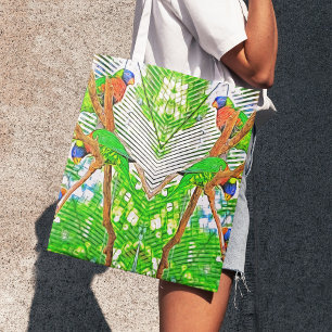 Bolsa Tote Loris Colorido num galho - papagaios - pintura