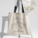 Bolsa Tote Los Angeles, Casamento na Califórnia | Linha Skyli<br><div class="desc">Uma bolsa única para um casamento que acontece na cidade de Los Angeles,  Califórnia. Este bolsa apresenta uma ilustração estilizada do horizonte único da cidade com seu nome embaixo. Esta é seguida pelas informações do dia do casamento em um estilo aberto igual.</div>