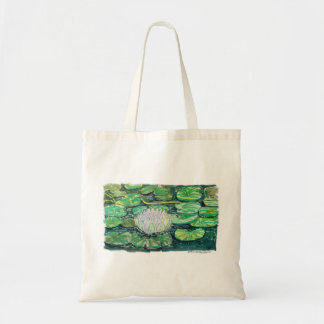 Bolsa Tote Lótus Branco e Folhas de Lótus