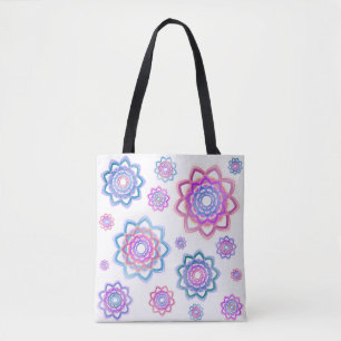 Bolsa Tote Lótus Coloridos Simples, Flor Cor-de-Rosa, Verde