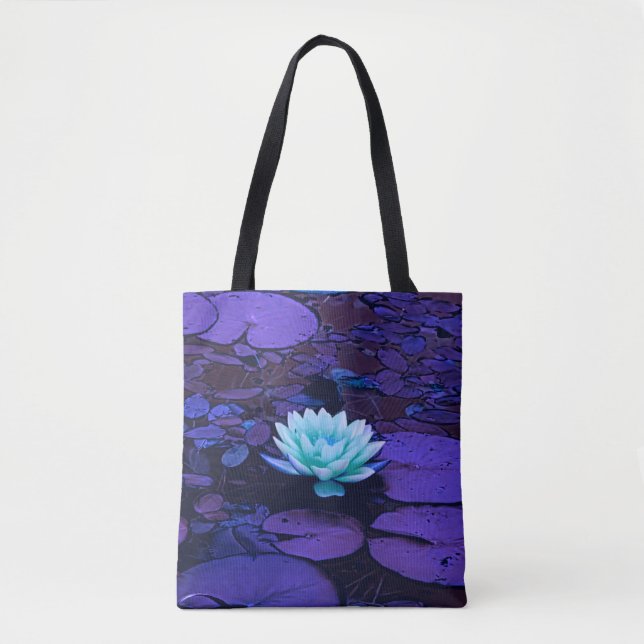 Bolsa Tote Lotus Flower Purple Blue Turquoise Floral Pond Zen (Frente)
