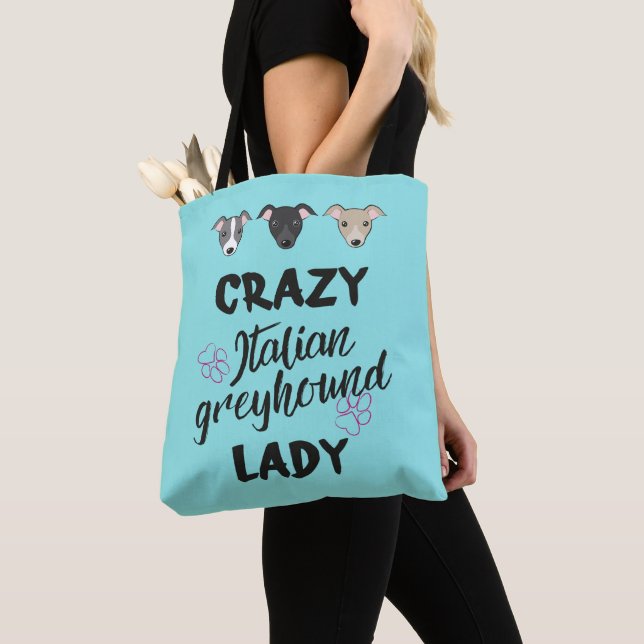 Bolsa Tote Louca italiana Greyhound Lady Cachorro amante Engr (Close Up)