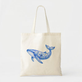 Bolsa Tote Louça Tema Floral Baleia Azul