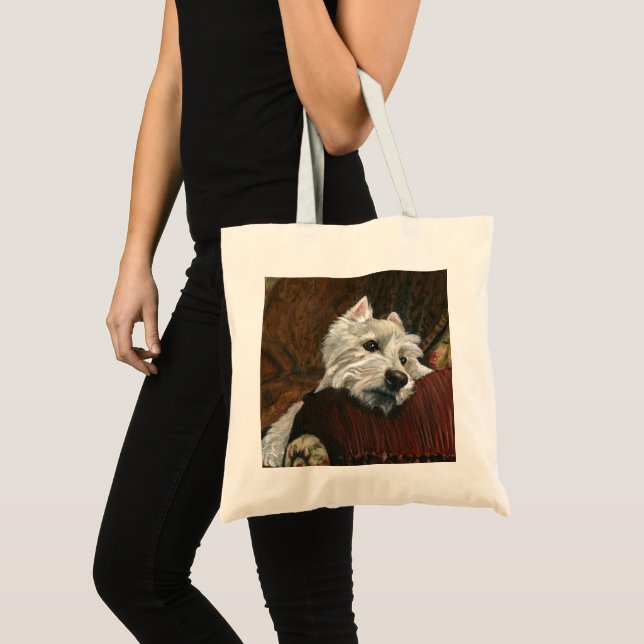 Bolsa Tote Lounging Westie em Sofa (Frente (produto))