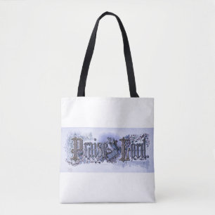 Bolsa Tote "Louvado Senhor" Vintage Arte Cristã muda de azul