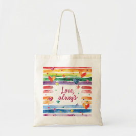 Bolsa Tote Love Always Rainbow Sticker, Watercolor Heart