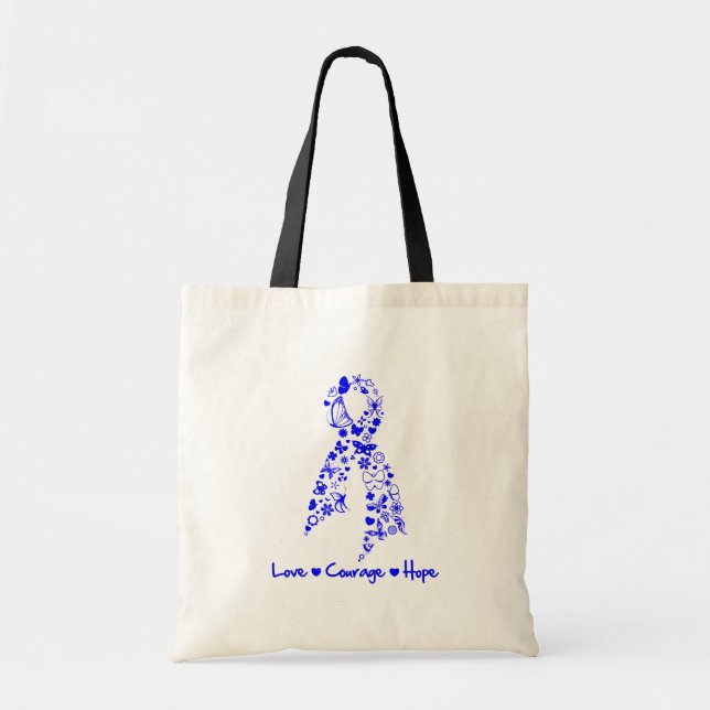 Bolsa Tote Love Courage Hope Butterfly - Cancer Colon (Frente)