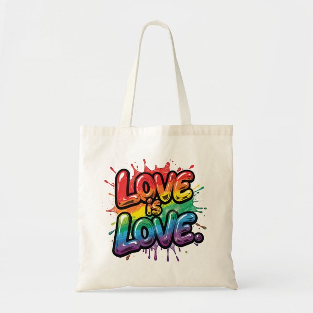 Bolsa Tote Love Is Love - Rainbow Pride Quote Art  (Frente)