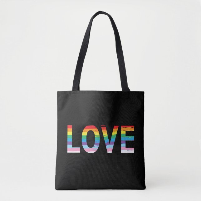 Bolsa Tote LOVE LGBTQIA - Sinalizador Arco-Íris, Bandeja do O (Frente)