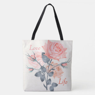 Bolsa Tote Love Life Cream Floral FashionTote