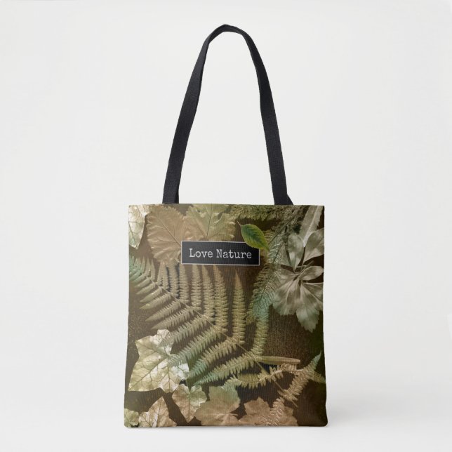 Bolsa Tote Love Nature Ferny Leaf Impressão (Frente)