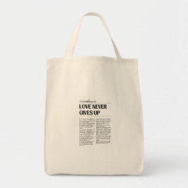 Bolsa Tote Love Never Gives Up Grocery Bag
