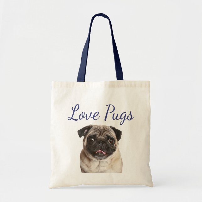 Bolsa Tote Love Pugs Canvas de cachorro (Frente)