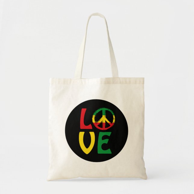 Bolsa Tote LOVE Reggae com símbolo de paz (Frente)