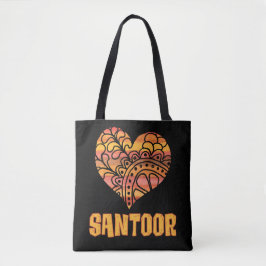 Bolsa Tote Love Santoor Orange Mandala Heart Indian Music