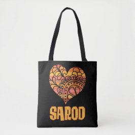 Bolsa Tote Love Sarod Orange Mandala Heart Indian Music