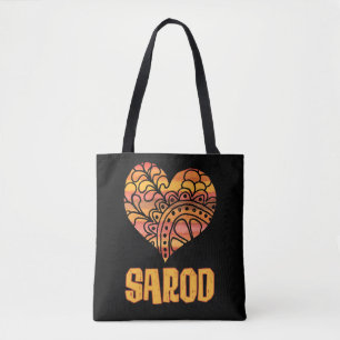 Bolsa Tote Love Sarod Orange Mandala Heart Indian Music