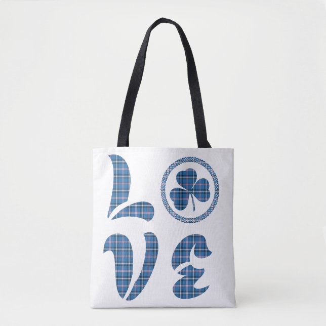 Bolsa Tote Love Shamrock Plaid Blue Black Classic Pattern (Frente)
