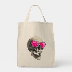 Bolsa Tote 💗 Love Skull – Óculos de Sol Coração Rosa